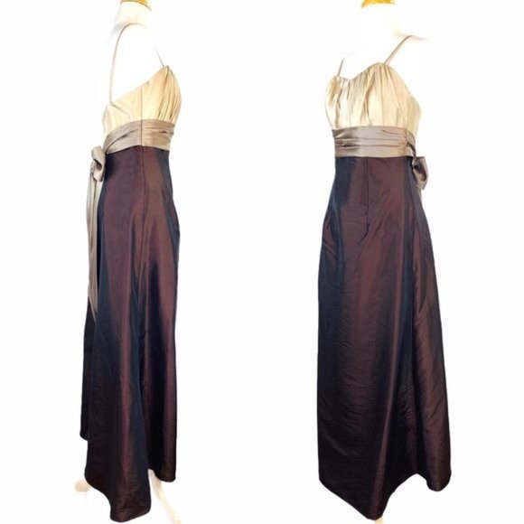 Impression Bridal Formal Maxi Dress Bridesmaids Satin A-line Brown Prom Sweet 16 - Picture 3 of 12